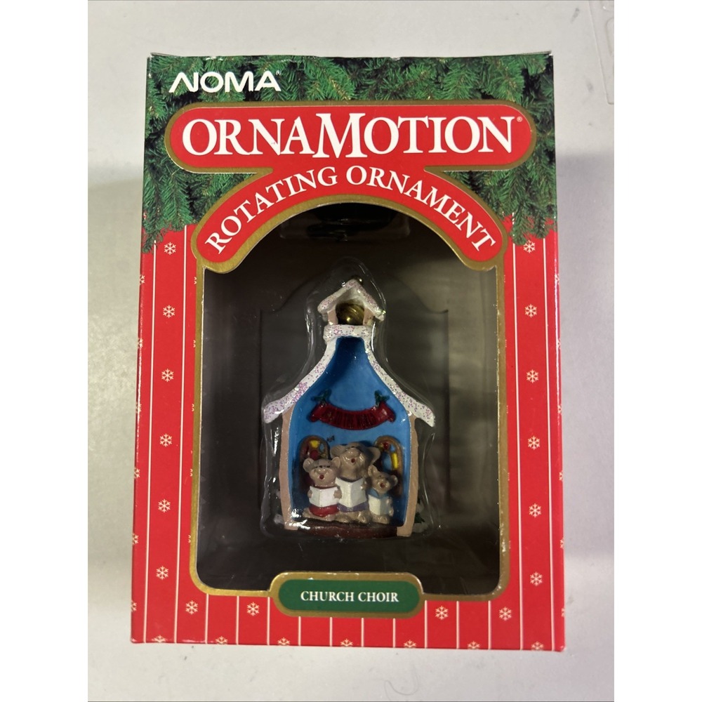 NIB Vintage 1989 NOMA Ornamotion Rotating Church Mouse Choir Ornament W/Motor.